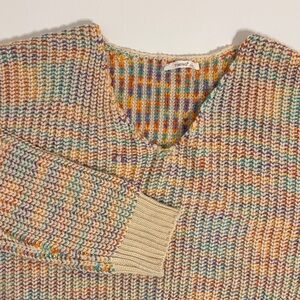 Multicolor V-Neck Chunky Sweater - L
